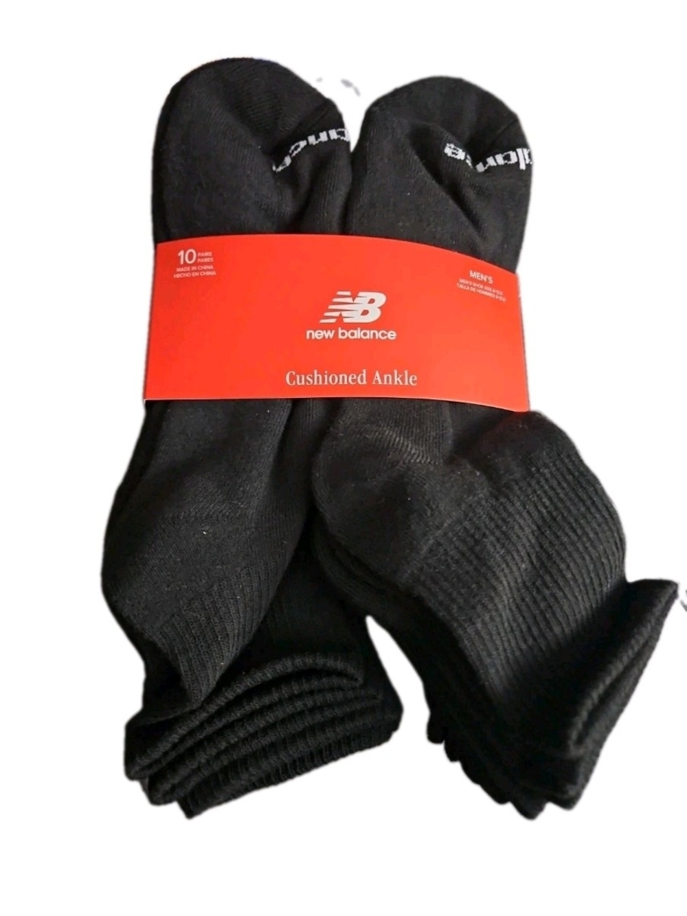 New Balance Mens Cushioned Ankle Socks 10 Pair Pack Black Shoe Sz 8-12.5 New